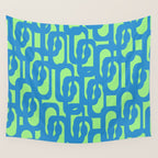 Mid Century Modern Loops Blue and Lime Green Retro Contemporary Abstract Pattern Wall Tapestry Gallery Image 4