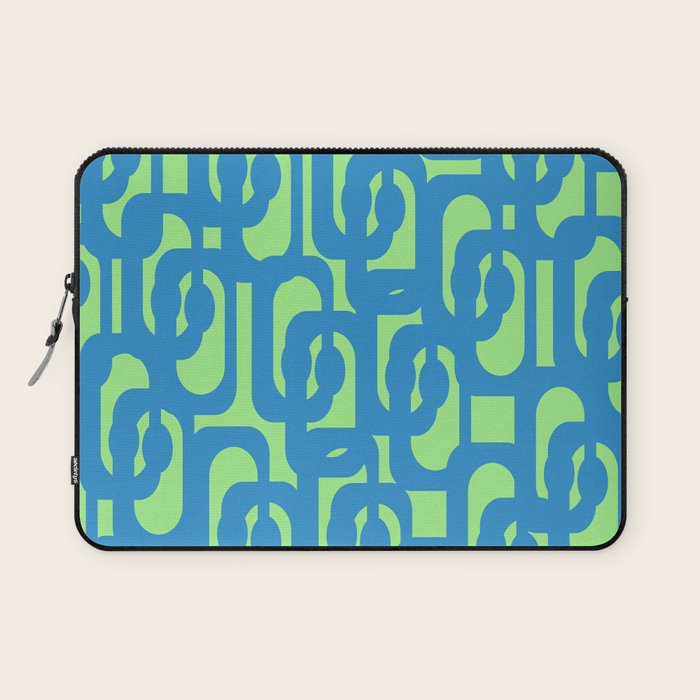 Mid Century Modern Loops Blue and Lime Green Retro Contemporary Abstract Pattern Laptop Sleeve Gallery Image 1