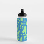 Mid Century Modern Loops Blue and Lime Green Retro Contemporary Abstract Pattern Water Bottle Gallery Image 3