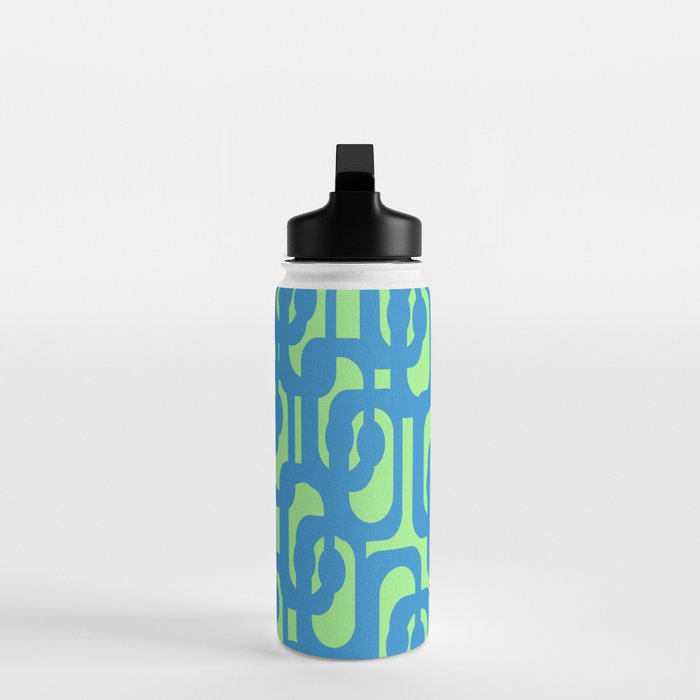 Mid Century Modern Loops Blue and Lime Green Retro Contemporary Abstract Pattern Water Bottle Gallery Image 3