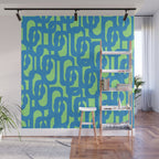 Mid Century Modern Loops Blue and Lime Green Retro Contemporary Abstract Pattern Wall Mural Gallery Image 1