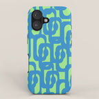 Mid Century Modern Loops Blue and Lime Green Retro Contemporary Abstract Pattern iPhone Case Gallery Image 1