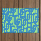 Mid Century Modern Loops Blue and Lime Green Retro Contemporary Abstract Pattern Outdoor Rug Gallery Image 1