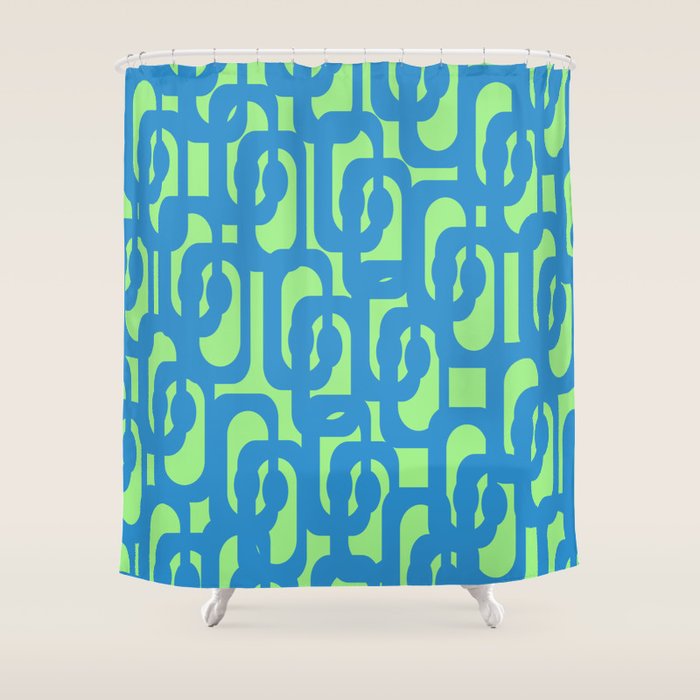 Mid Century Modern Loops Blue and Lime Green Retro Contemporary Abstract Pattern Shower Curtain Gallery Image 1