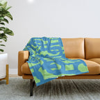 Mid Century Modern Loops Blue and Lime Green Retro Contemporary Abstract Pattern Throw Blanket Gallery Image 1