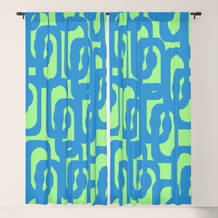 Mid Century Modern Loops Blue and Lime Green Retro Contemporary Abstract Pattern Window Curtain Gallery Image 5