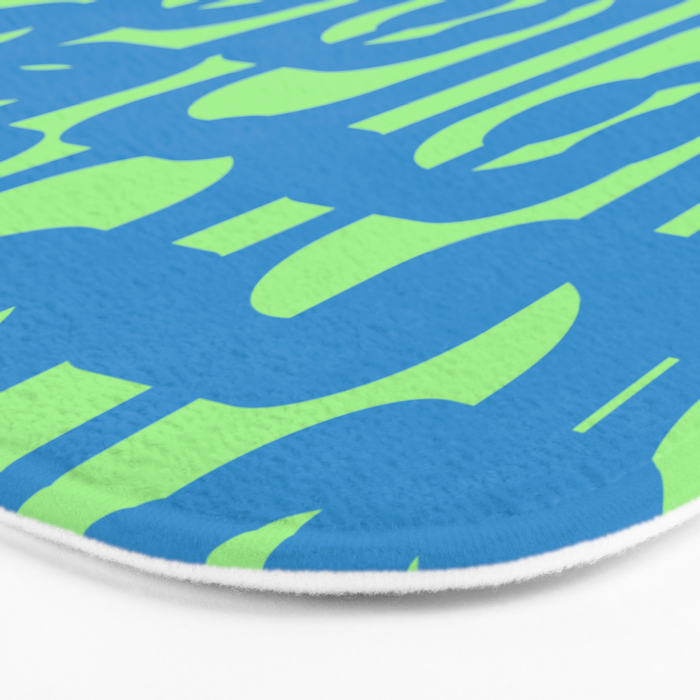 Mid Century Modern Loops Blue and Lime Green Retro Contemporary Abstract Pattern Bath Mat Gallery Image 3