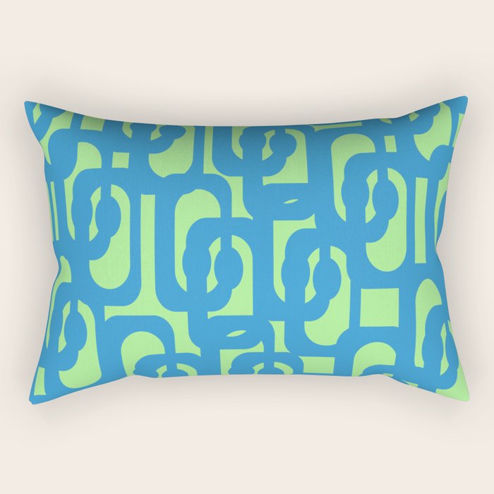 Mid Century Modern Loops Blue and Lime Green Retro Contemporary Abstract Pattern Rectangular Pillow Gallery Image 2