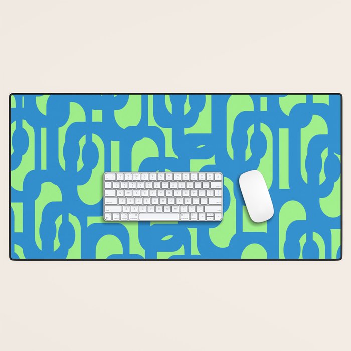 Mid Century Modern Loops Blue and Lime Green Retro Contemporary Abstract Pattern Desk Mat Gallery Image 1