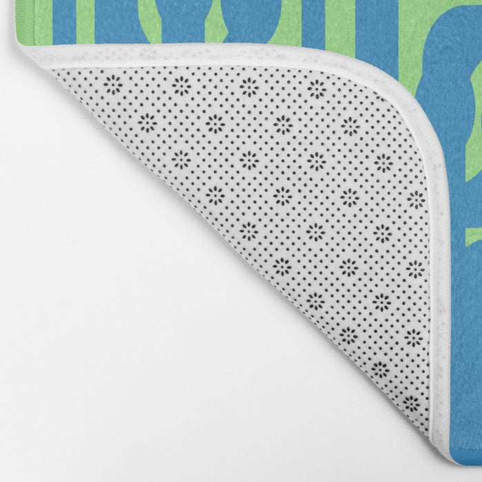 Mid Century Modern Loops Blue and Lime Green Retro Contemporary Abstract Pattern Bath Mat Gallery Image 2