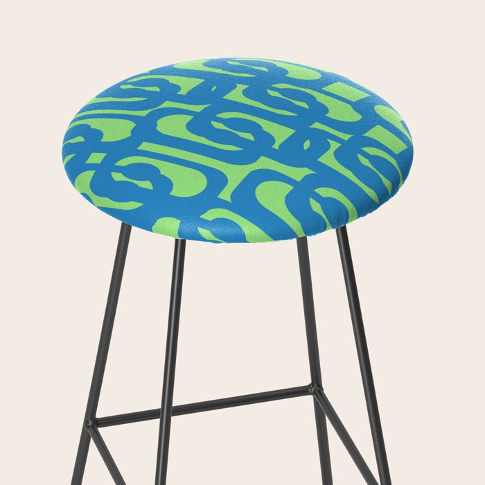 Mid Century Modern Loops Blue and Lime Green Retro Contemporary Abstract Pattern Stool Gallery Image 2