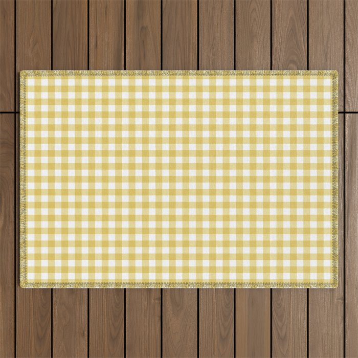 Gingham Check Pattern in Mustard Yellow and White Outdoor Rug Gallery Image 1