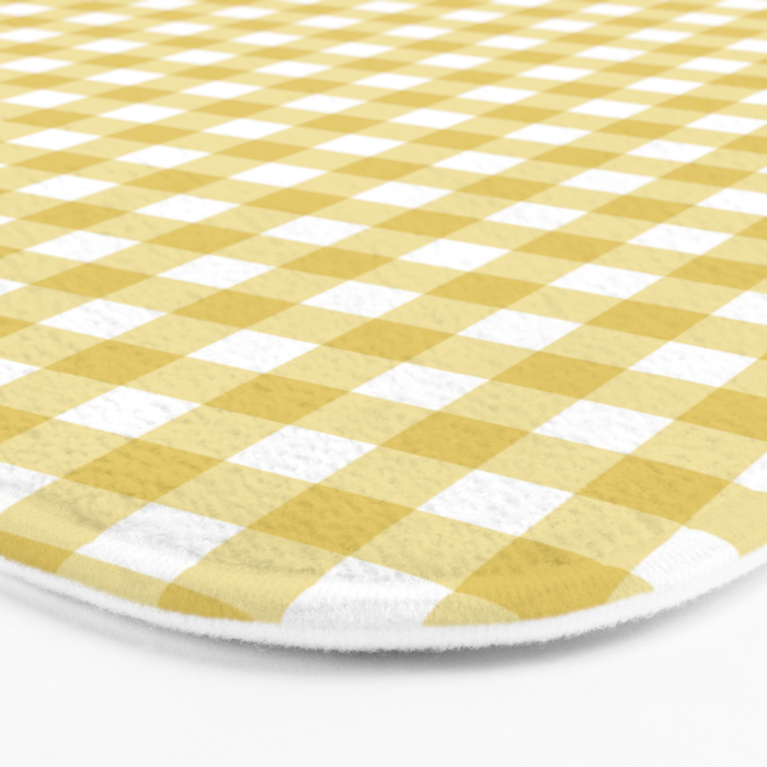Gingham Check Pattern in Mustard Yellow and White Bath Mat Gallery Image 3