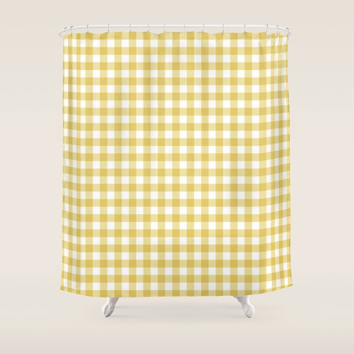 Gingham Check Pattern in Mustard Yellow and White Shower Curtain Gallery Image 1
