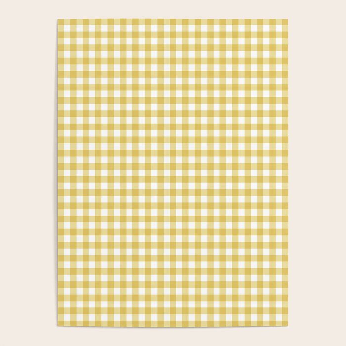 Gingham Check Pattern in Mustard Yellow and White Poster Gallery Image 1