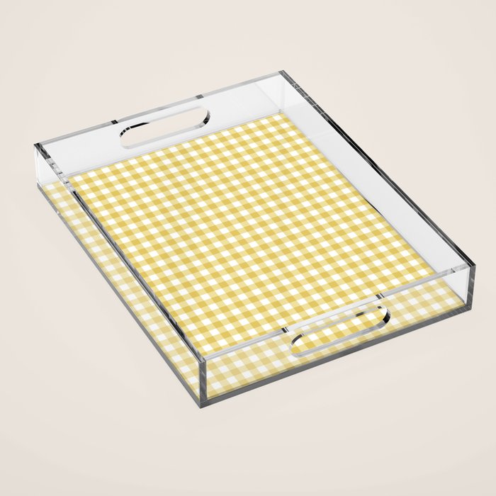 Gingham Check Pattern in Mustard Yellow and White Acrylic Tray Gallery Image 1