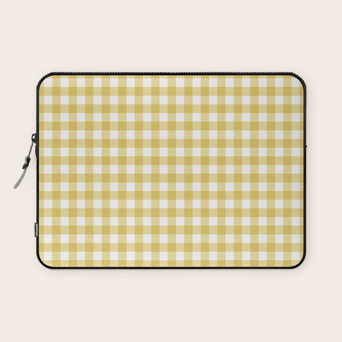 Gingham Check Pattern in Mustard Yellow and White Laptop Sleeve Gallery Image 1