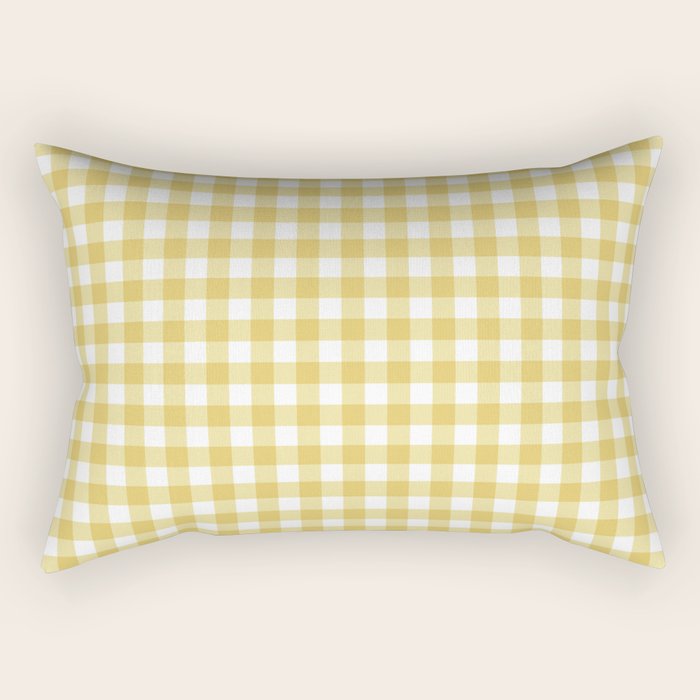 Gingham Check Pattern in Mustard Yellow and White Rectangular Pillow Gallery Image 2