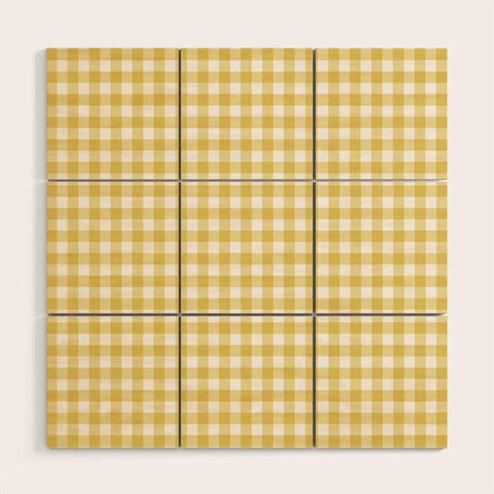 Gingham Check Pattern in Mustard Yellow and White Wood Wall Art Gallery Image 1