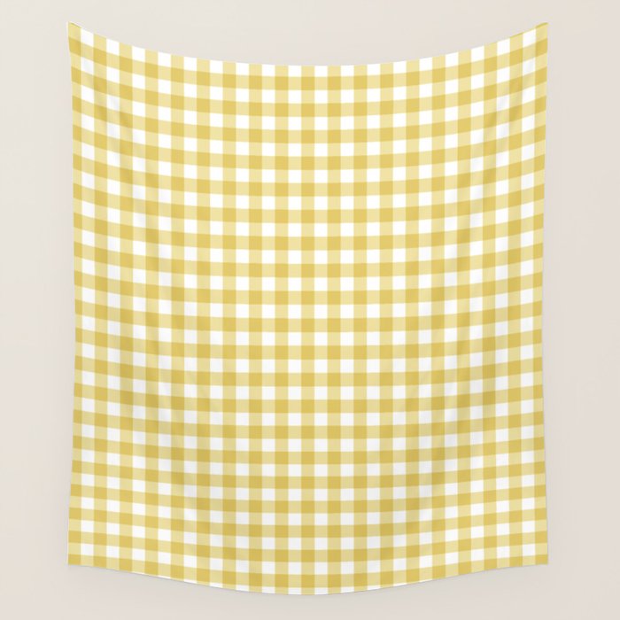 Gingham Check Pattern in Mustard Yellow and White Wall Tapestry Gallery Image 4