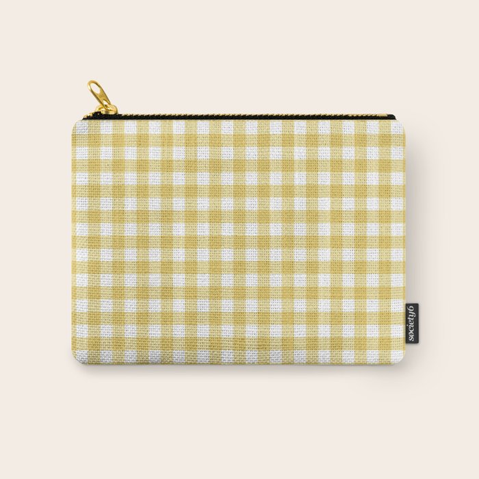 Gingham Check Pattern in Mustard Yellow and White Carry All Pouch Gallery Image 1