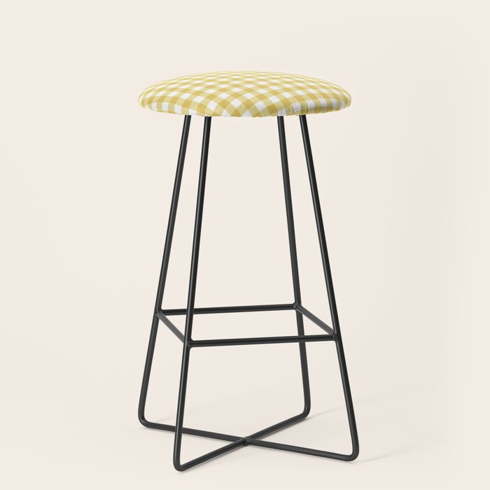 Gingham Check Pattern in Mustard Yellow and White Stool Gallery Image 1