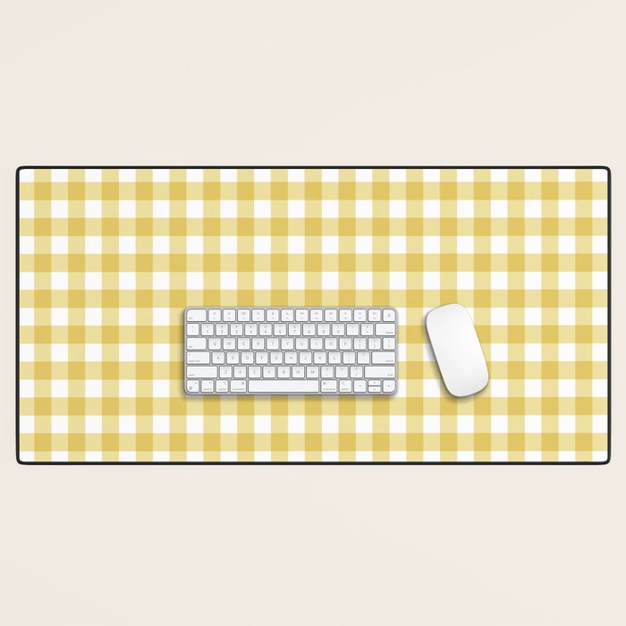 Gingham Check Pattern in Mustard Yellow and White Desk Mat Gallery Image 1