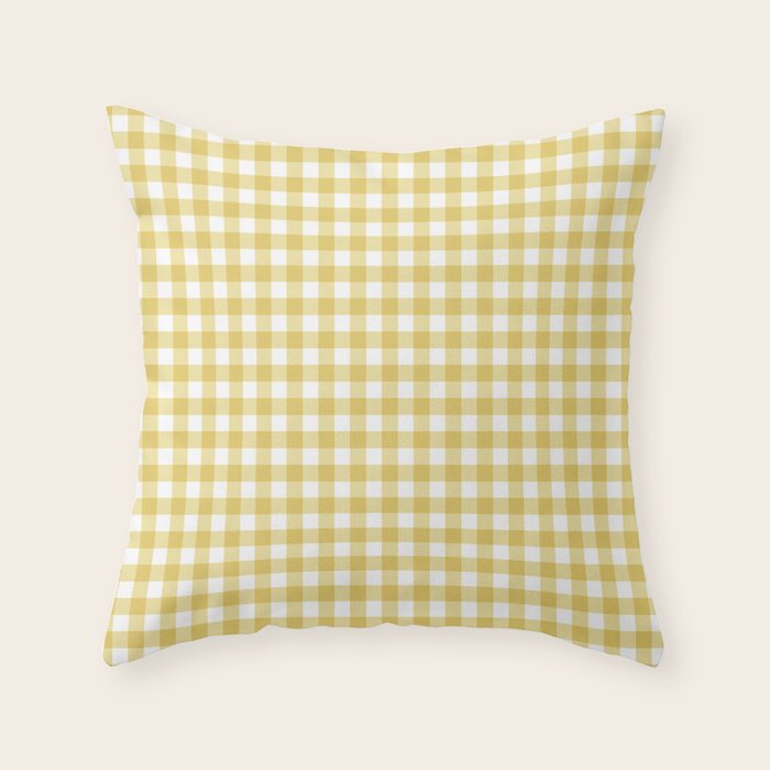 Gingham Check Pattern in Mustard Yellow and White Throw Pillow Gallery Image 6