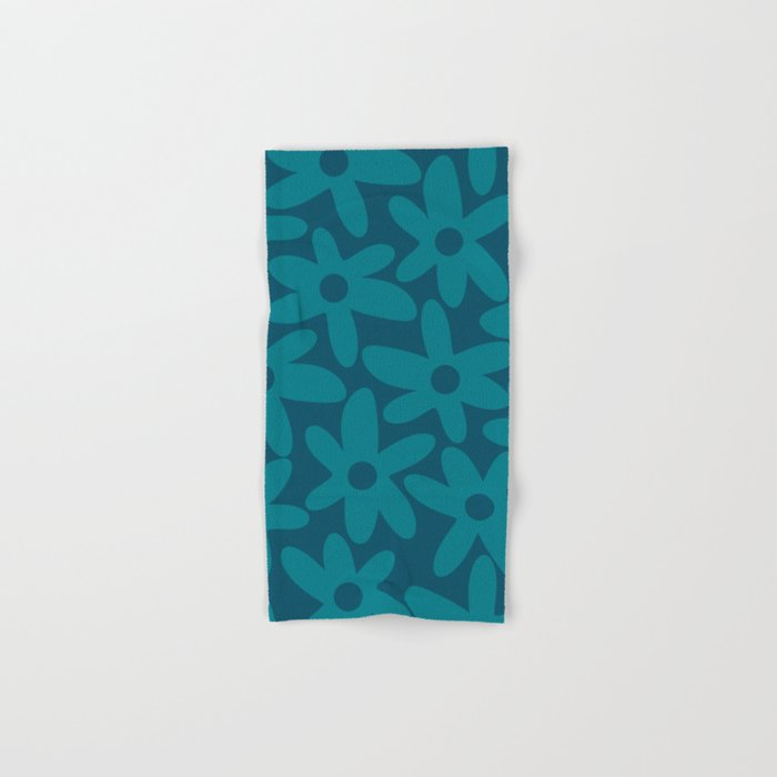 Daisy Time Retro Floral Pattern in Teal Blue Bath Towel Gallery Image 1