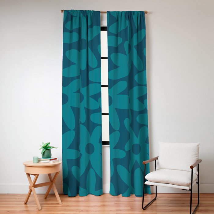 Daisy Time Retro Floral Pattern in Teal Blue Window Curtain Gallery Image 4