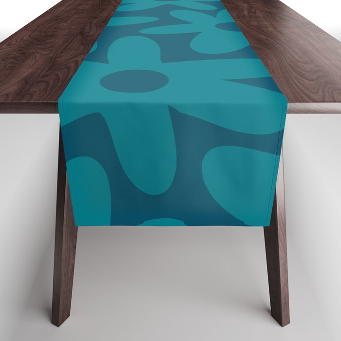 Daisy Time Retro Floral Pattern in Teal Blue Table Runner Gallery Image 1