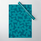 Daisy Time Retro Floral Pattern in Teal Blue Wrapping Paper Gallery Image 1