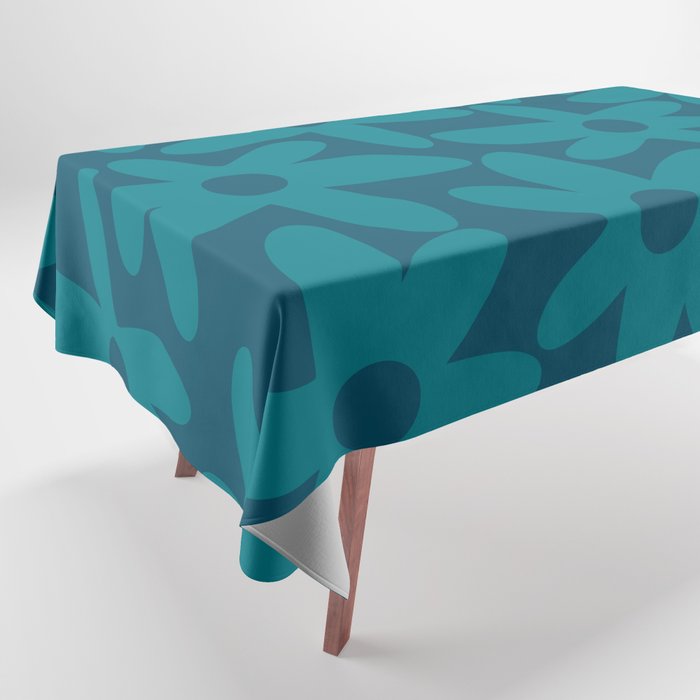 Daisy Time Retro Floral Pattern in Teal Blue Tablecloth Gallery Image 1