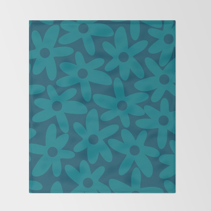 Daisy Time Retro Floral Pattern in Teal Blue Throw Blanket Gallery Image 2