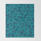 Daisy Time Retro Floral Pattern in Teal Blue Throw Blanket Gallery Image 2