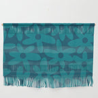 Daisy Time Retro Floral Pattern in Teal Blue Wall Hanging Gallery Image 1
