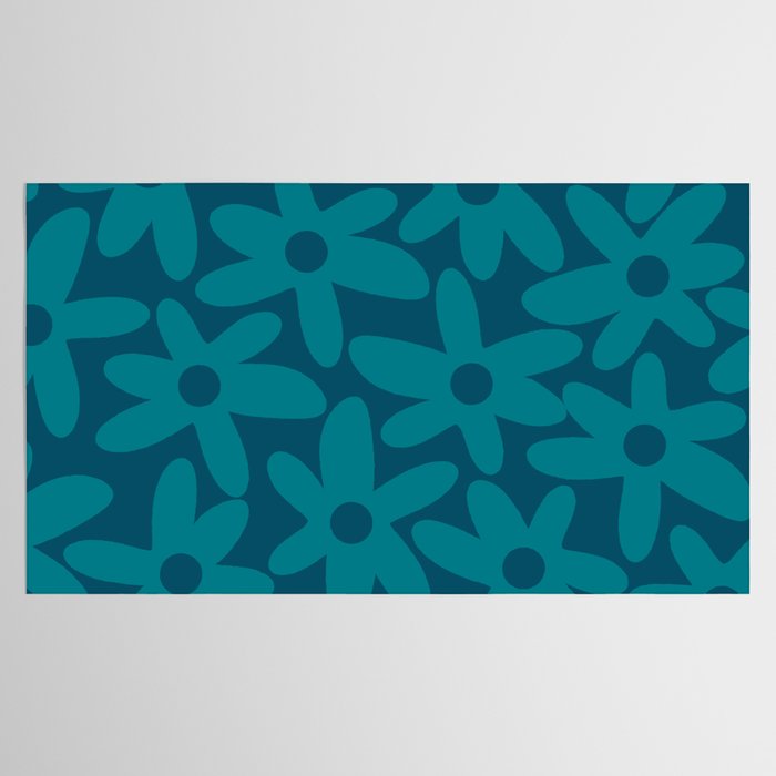 Daisy Time Retro Floral Pattern in Teal Blue Tablecloth Gallery Image 2