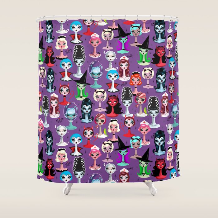 Spooky Dolls Purple Shower Curtain Gallery Image 1