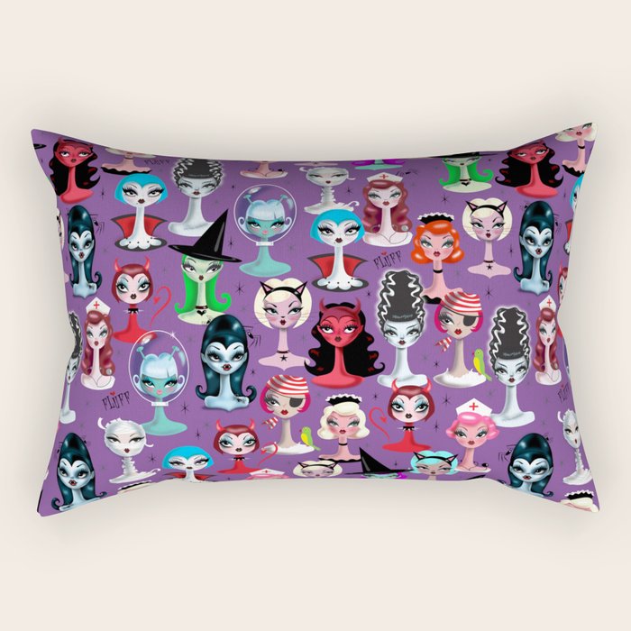 Spooky Dolls Purple Rectangular Pillow Gallery Image 2