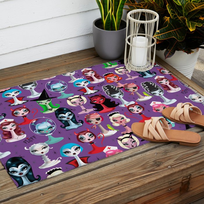 Spooky Dolls Purple Outdoor Rug Gallery Image 2