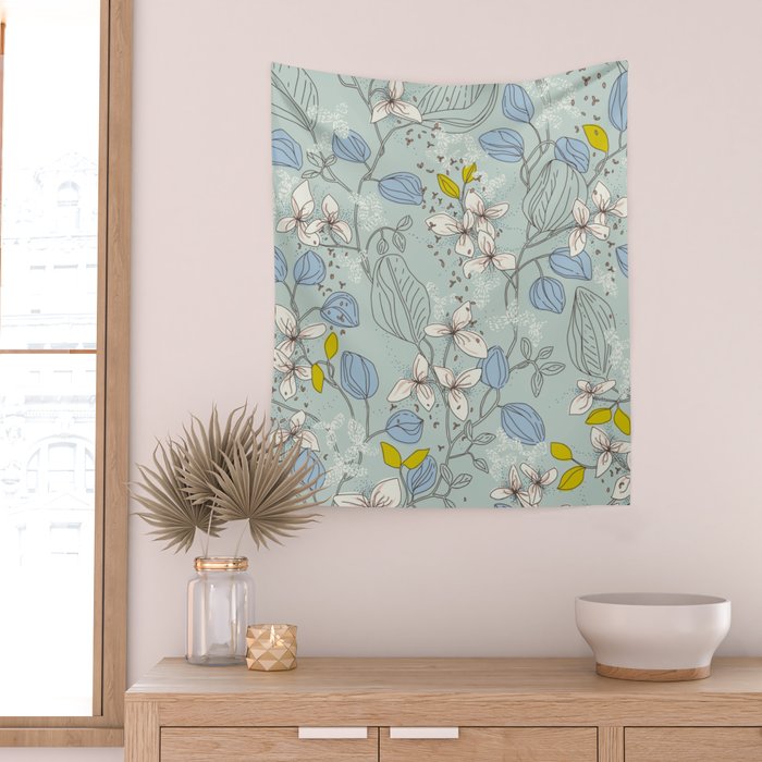Floral elegance mint summer freshness Wall Tapestry Gallery Image 2
