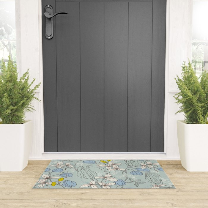 Floral elegance mint summer freshness Welcome Mat Gallery Image 3