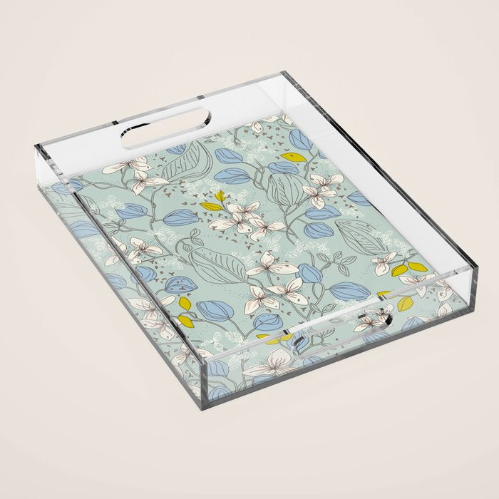 Floral elegance mint summer freshness Acrylic Tray Gallery Image 1