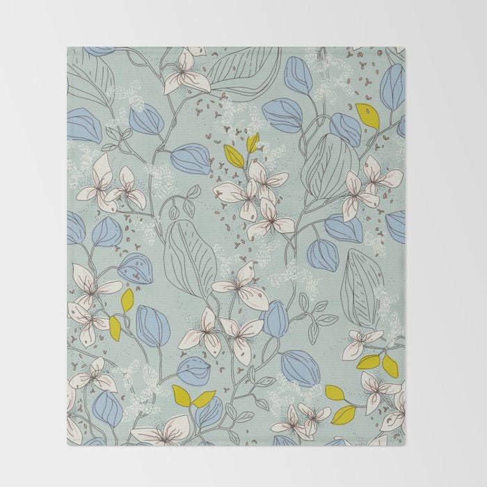 Floral elegance mint summer freshness Throw Blanket Gallery Image 2
