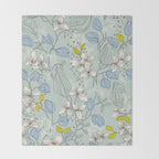 Floral elegance mint summer freshness Throw Blanket Gallery Image 2