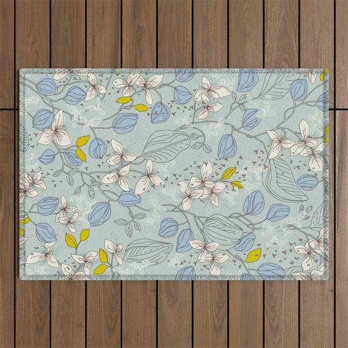 Floral elegance mint summer freshness Outdoor Rug Gallery Image 1