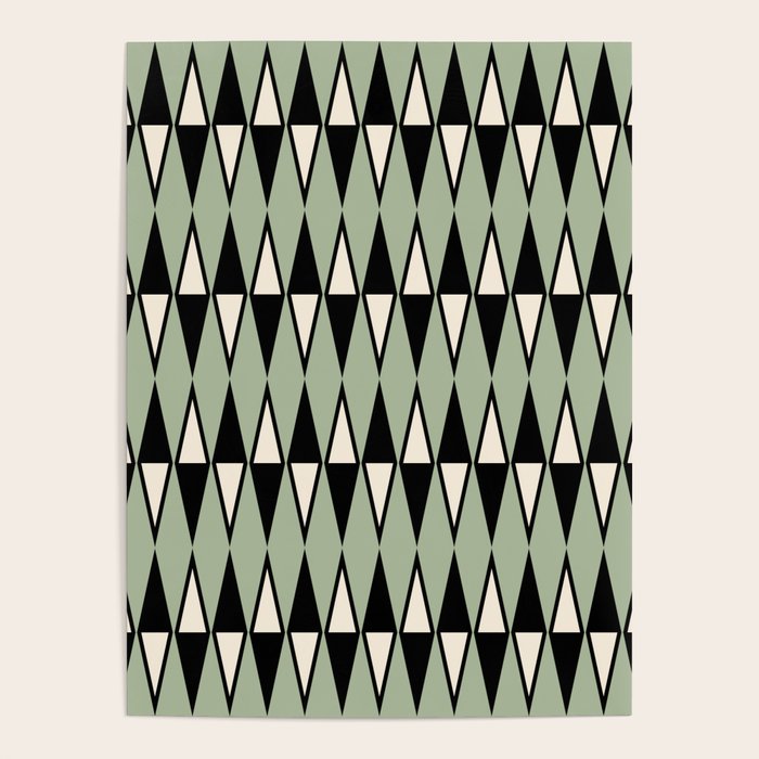 Mid Century Modern Diamond Pattern Sage Green 234 Poster Gallery Image 1