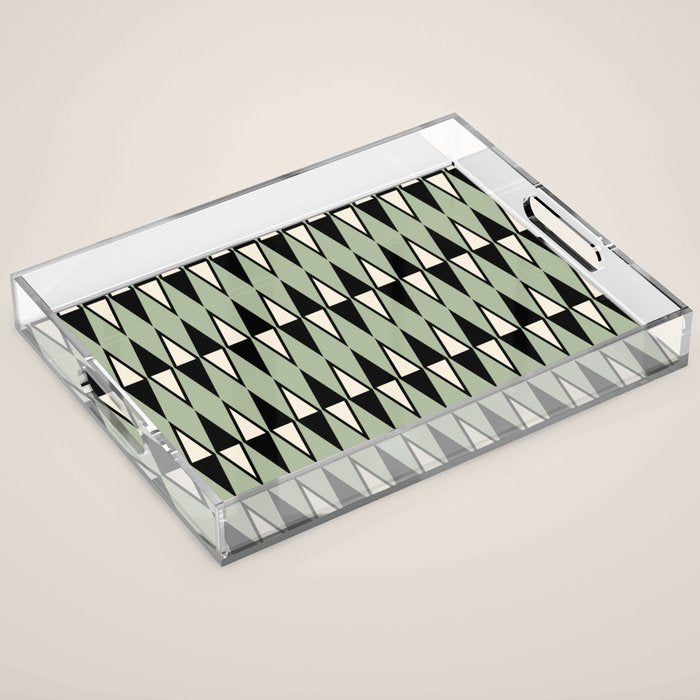Mid Century Modern Diamond Pattern Sage Green 234 Acrylic Tray Gallery Image 1