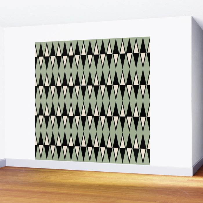 Mid Century Modern Diamond Pattern Sage Green 234 Wall Mural Gallery Image 2
