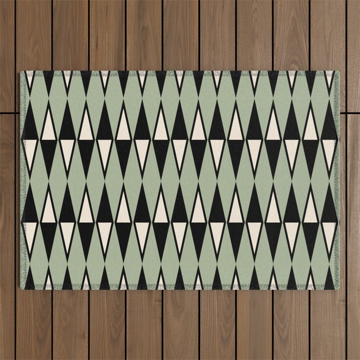 Mid Century Modern Diamond Pattern Sage Green 234 Outdoor Rug Gallery Image 1